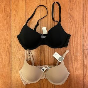 Gap Favorite T-Shirt Bras, Black & Beige with Lace, 32B